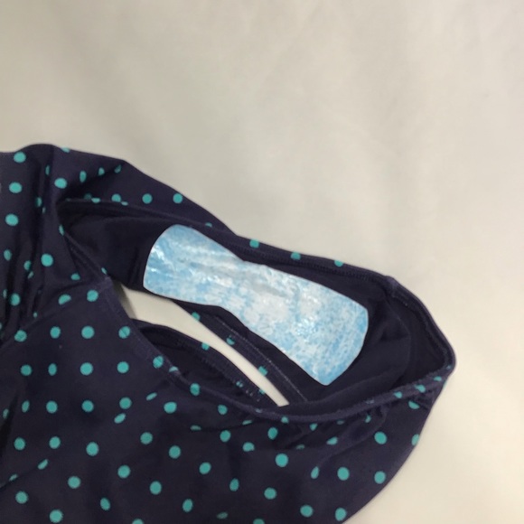 Spanx swimsuit one piece rouched sides navy blue with teal polka dots size 12 - Picture 7 of 7
